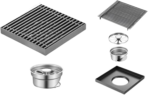 Paqwtyb 12Cm*12Cm Gray Floor Drain, Outdoor Garden Bathroom Large Displacement Stainless Steel Floor Drain