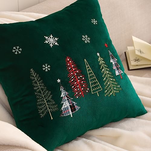 Tosleo Christmas Tree Throw Pillow Covers 18X18 Inch Pack Of 2 Christmas Decoration Forest Green Embroideried Throw Pillow Covers For Christmas Party Bed Sofa Cushion Car #TOP4