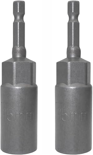 Miniatura 4 de Llave de vaso de 14 de pulgada con vástago hexagonal profunda, adaptador de llave eléctrica, herramienta de taladro de tuerca, 2 piezas (0.472 in)