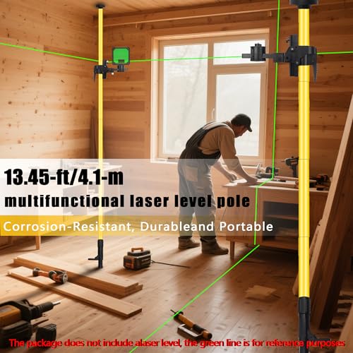 FenorGan laser level pole telescoping line lasers mount tools 4M 13.45Ft stand with 1/4 inch 5/8-inch screw threads thread for Rotary and Line Lasers by FENORGAN - Image 2