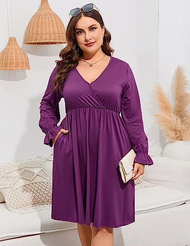 Image of ShopWonder Plus Size Dress Women's V Neck A-Line Knee Length Wrap Swing Dresses Plus Size A Line Party Mini Dress