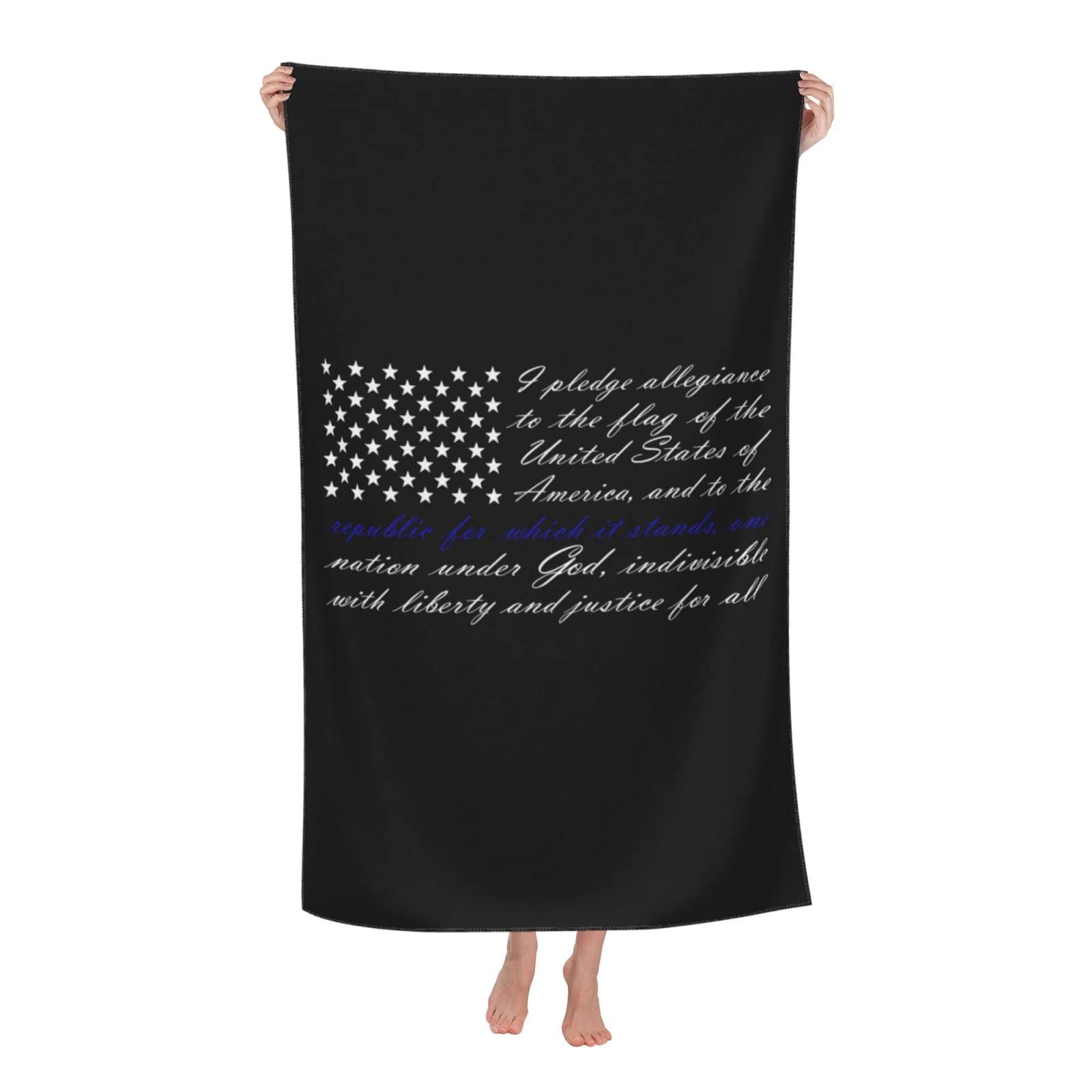LSRCPD Beach Towels American Flag Pledge Of Allegiance Camping Bath Swim Yoga For Men Adults 80X130Cm