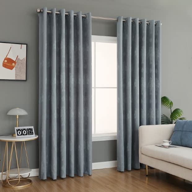 Best Linen Jacquard Eyelet Curtains for Living Room Ring Top Curtain Pair Fully Lined Modern Panels Curtains for Bedroom/Home Office with 2 Free Tie-Backs (Silver, W 66" x L 90")