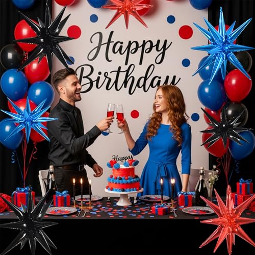 Image of TONIFUL 8 Pcs Explosion Star Balloons Black Red Blue Foil Party Decorations | 22 Inch Large Mylar Star Balloon for New Year Christmas Graduation Birthday Wedding Baby Shower Party Supplies