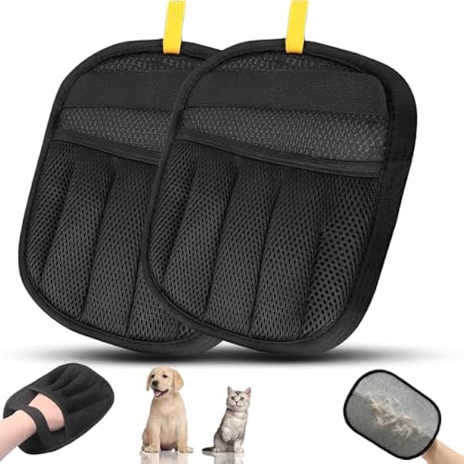 Pet Hair Removal Glove for Dogs and Cats, 2PCS Upgrade Reusable Electrostatic Gloves for Deshedding, Washable Cat Grooming Brush Five-Finger Magic Gloves for Clothing Carpet Sofa Car Seat-gWHjExb5