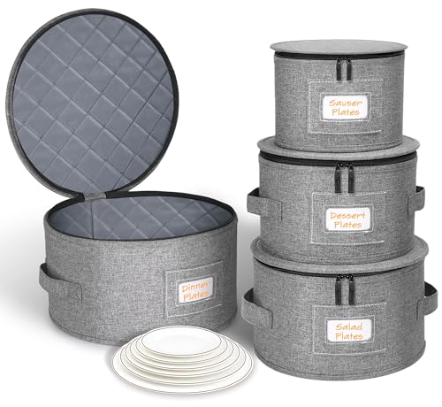 Comparison: Best Boxes For Packing Fine China 11 punemi China Storage Containers, Dish Storage with Rigid Top Side Bottom Support & Felt Dividers for Charger Plates Dinnerware, Perfect for Moving Supplies, 4PCS Stackable Fine China Storage, Gray