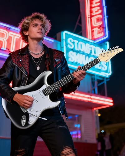 Image of Leo Jaymz Beginner Electric Guitar 39 inch Kit with Portable Amplifier, Padded Gig Bag, Digital Tuner，Capo，Strap，Picks，Classic SSS Pickups (White-Black Fade-SSS)