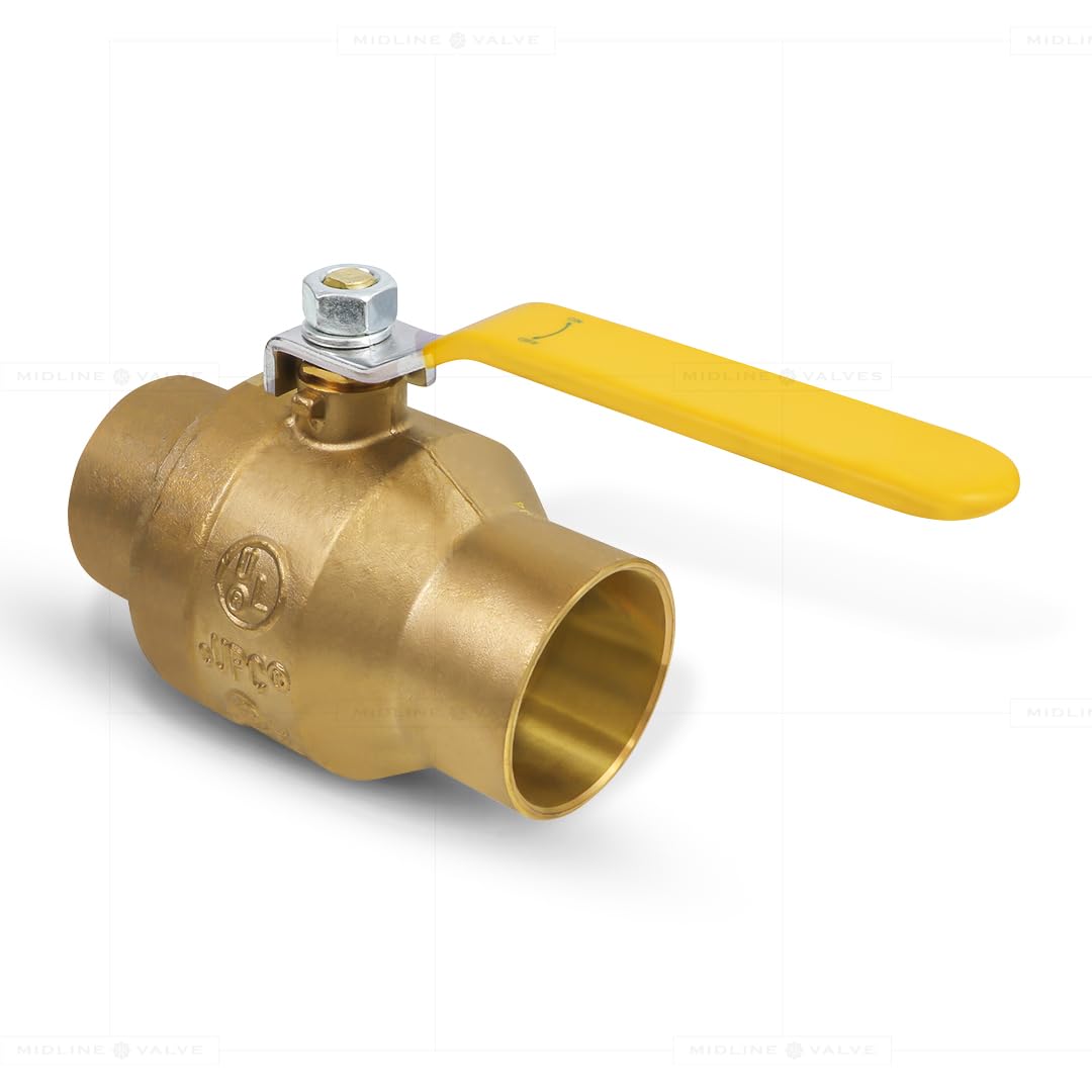 Midline Valve 827C336-NL Premium Full Port Ball Valve, Brass, 1-1/4 in. SWT x 1-1/4 in. SWT