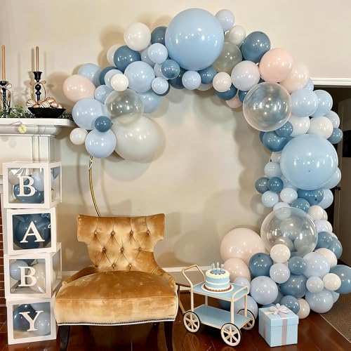Image of Dusty Blue Balloons, 50 Pcs for Boy Baby Shower Birthday Bachelorette Party | 12 Inch Light Blue White Ivory Clear Latex Balloons for Bridal Shower Wedding Summer Something Blue Lake Party Decorations