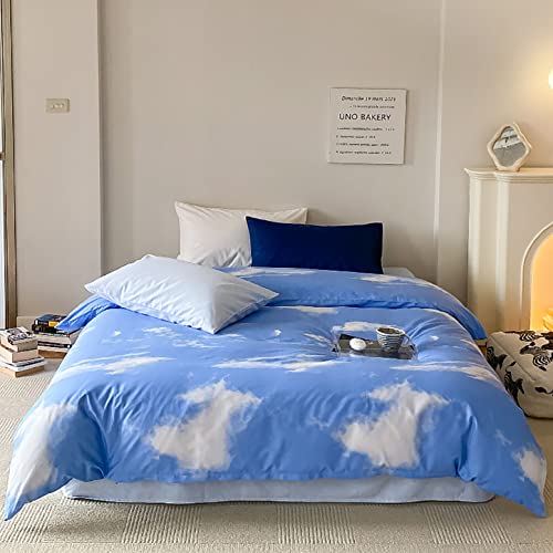 Image of KAREVER Blue Cloud Comforter Set Cal King Size Sky Theme Bedding Women 3 Pieces Soft Light Blue California King Plus Size Bed Blanket Set All Season