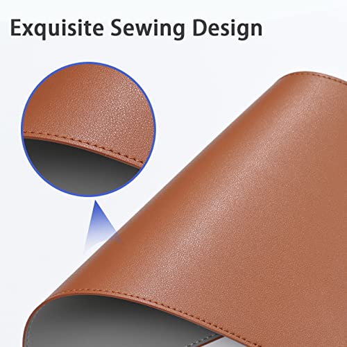Image of AROPANA Vegan Leather Desk Mat | Large Reversible Mouse Pad & Computer Table Protector | Dual-Side Waterproof Extended Laptop Pad with Edge-Stitched Design (90x45CM, Brown and Grey)