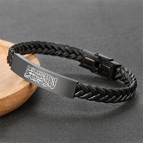 There's No God But Allah Islamic Arabic Calligraphy Leather Bracelet for Men Women, Islam Name of God's Messenger Faith Wristband for Arab Muslims Religious Jewelry Gift for Birthday4
