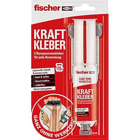 fischer KRAFTKLEBER, 2-Komponenten-Klebstoff in Transparent, Universalkleber für jede Anwendung, für innen & außen, zuverlässiger Reparatur-Helfer, 25 ml Cover