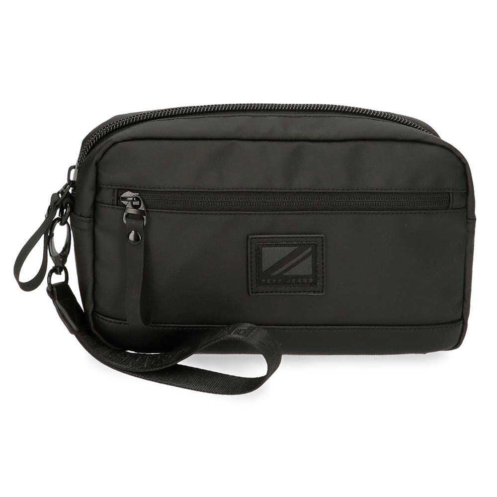 Pepe Jeans Hoxton Black and Blue Polyester PU Shoulder Bags and Toiletry Bag - Various Sizes, black, standard size, Handbag