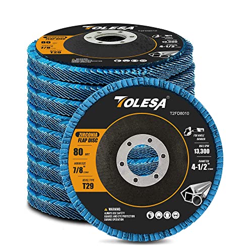 TOLESA 10 Stück Fächerscheibe 11,4 cm x 2,2 cm Zirkonia Schleifscheiben Schleifscheibe Körnung 80 T29 Schleifscheiben für Edelstahl Metall Cover