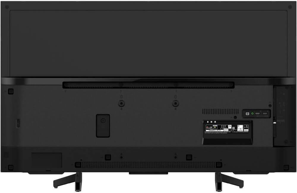 Rear view of the Sony XBR-43X800G TV showing various input and output ports including HDMI, USB, LAN, and audio connections.