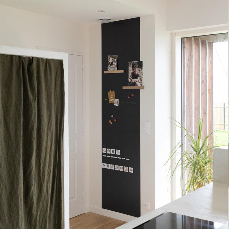 FERFLEX - Kit carta da parati magnetica - Adesivo Nero Riposizionabile - Ardesia cancellabile - Decorazione murale - 8 magneti argento inclusi - 2mx60cm