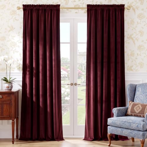 NICETOWN Luxury Ruby Wine Velvet Curtains 84" Long 2 Panels