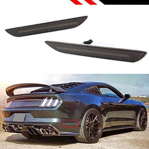 Smoked Tinted Lens Rear Bumper Side Marker Reflector LED Strip Lamps Light Compatible With 2015-2020 Ford Mustang S550
