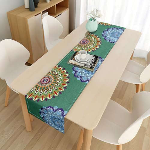 FANSU Estilo Mandala Camino de Mesa,Centro de Mesa Decorativo Salon,Camino de Mesa Exquisito Centro de Mesa Decoracion Mesa Comedor para Aparador Mesa Cocina Fiestas (Verde,33x200cm)