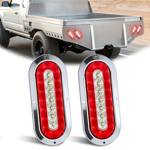 Image of Nilight Trailer Tail Lights 2PCS 6Inch Oval 23LED Red White Chrome