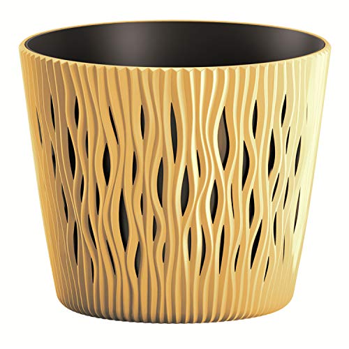 ProsperPlast Maceta Redonda de plastico Sandy Round en Color Mostaza (Largo) x 15,8 (Ancho) x 13,8 (Alto) cm