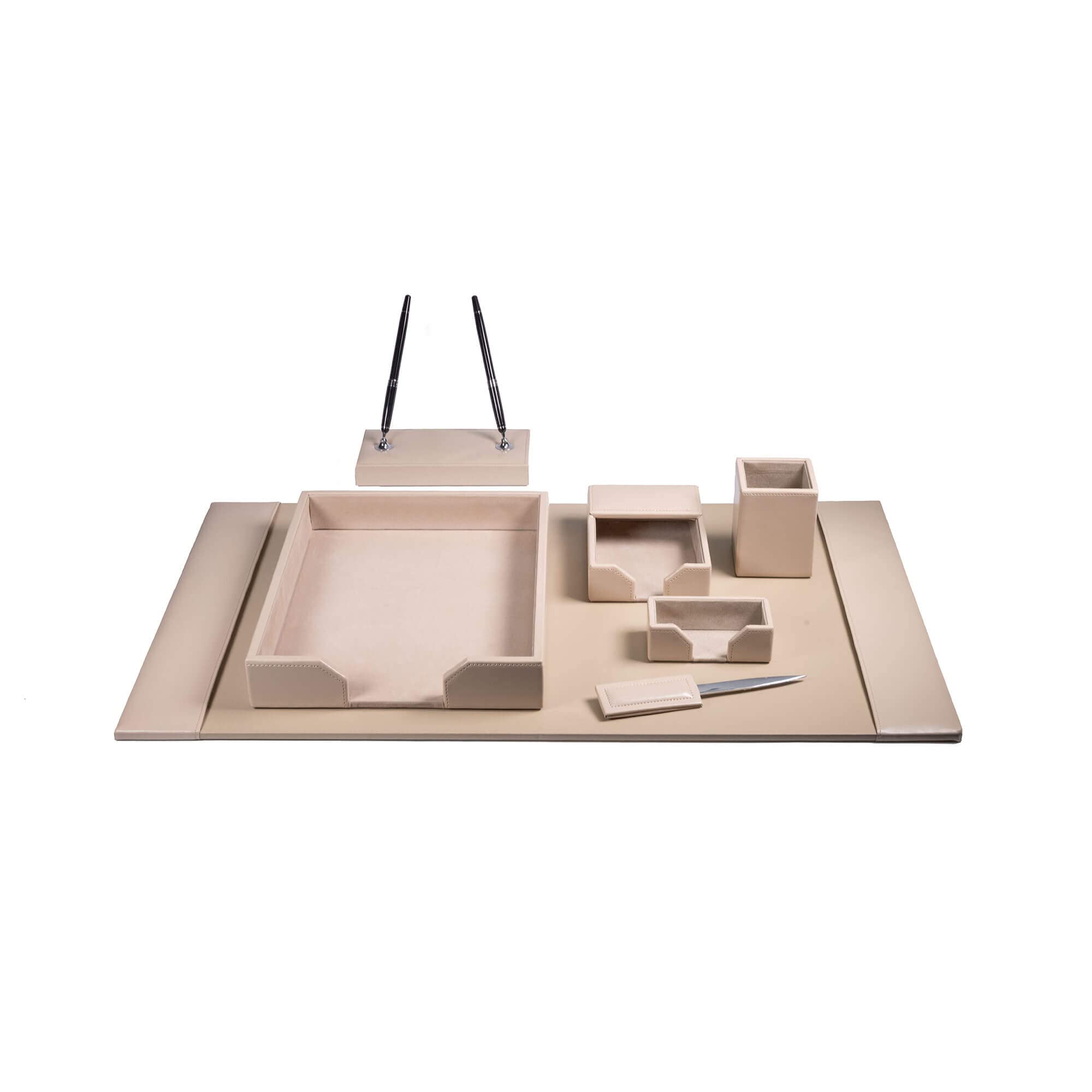 Dacasso Set da scrivania in pelle legata al latte bianco 7 pezzi
