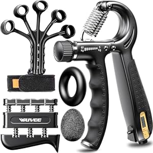 Grip Strength Trainer Kit (5 Pack) with Hand Grip Strengthener Electronic Counting, Forearm Strengthener, Finger Exerciser, Stress Relief Ball, and Forearm Workout Ring for Hand Therapy Forearm Strength Training