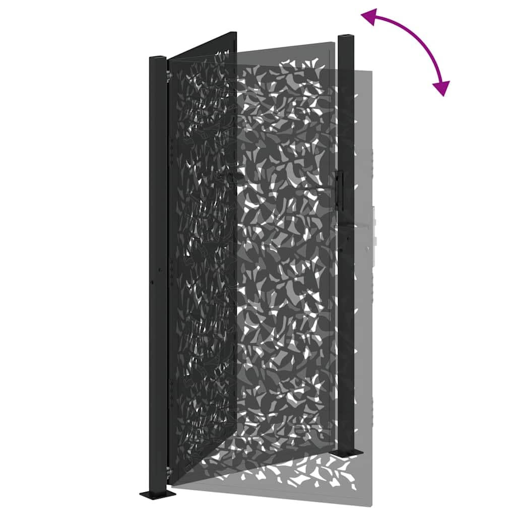 vidaXL Brama ogrodowa czarna 100x175 cm stalowy wzór liścia