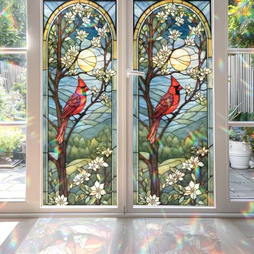 Cardinal Stained Glass Window Film, Decorative Cardinal Stained Glass Window Film, Cardinal Stained Glass Window Film for Bathroom Shower Door Heat Anti UV