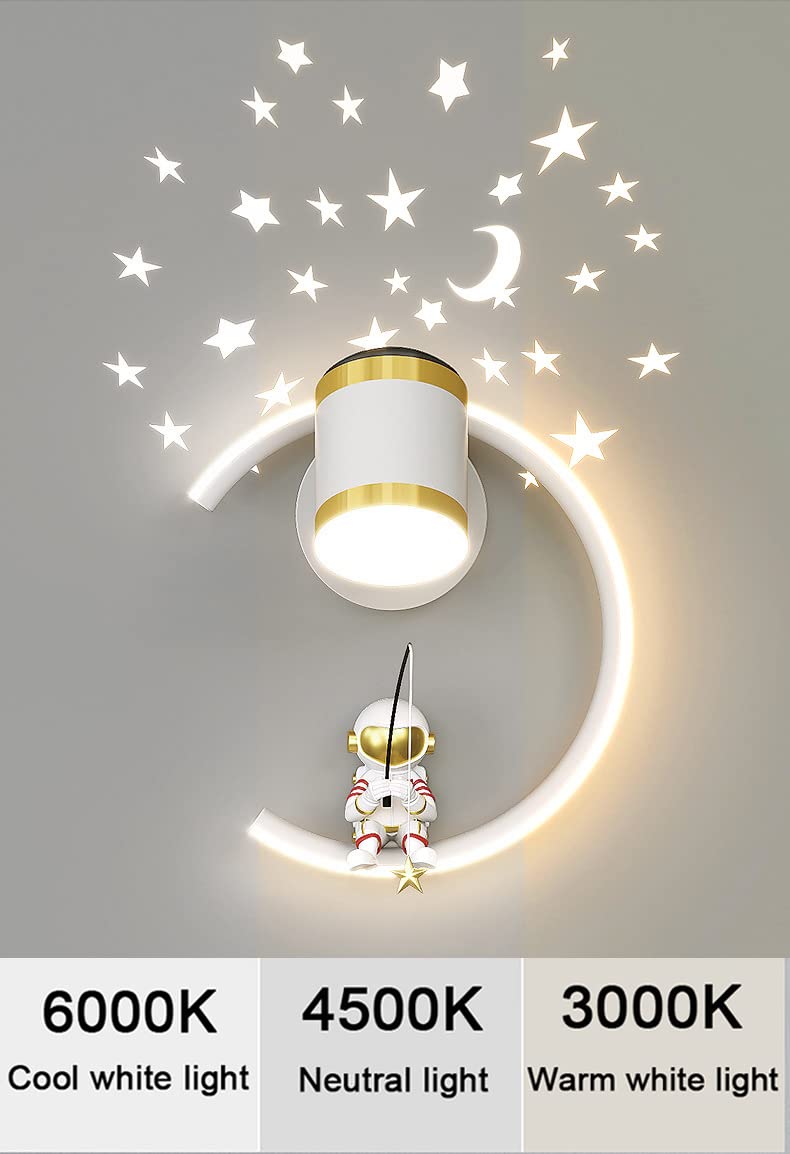 Lampa ścienna z reflektorem LED 12 W Lampki nocne Możliwość ściemniania Nowoczesna lampa ścienna do wnętrz Przestrzeń Astronauta Ściana Sypialnia Dziecięca Nocna Sypialnia Chłopiec Dziewczynka Salon