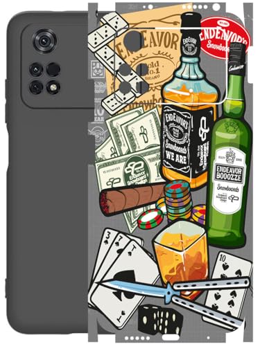 Image of AtOdds - Full Body Back Screen Guard Protector Film - Lamination Wrap Skin Sticker Compatible with Poco M4 PRO (4G) | Scratchproof Matte Finish (Wine Graffiti)