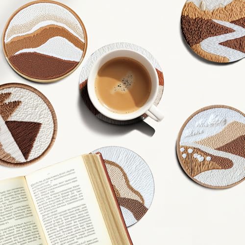 Image of 57lilina 6pcs Landscape Coaster Punch Needle Kit for Beginners & Adults | Complete Step-by-Step Guide Make Punch Stitching Embroidery Art Drink Coasters, Easy DIY Hobby Craft Set for Women Starter