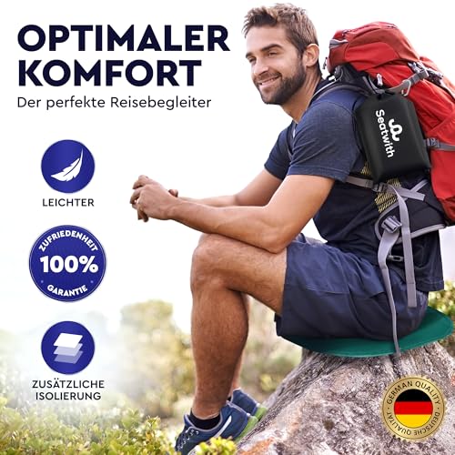 Seatwith Faltbares Iso-Sitzkissen (40x40cm) mit Wärme isolierender ALU Unterseite + Tragetasche & Karabinerhaken für ideale Befestigung am Rucksack maximaler Schutz vor Kälte Nässe Schmutz