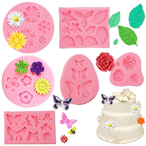 6 Pièces Moule Silicone Fleur 3D pour Décoration Gâteau, Fondant, Chocolat, Gelée et Savon