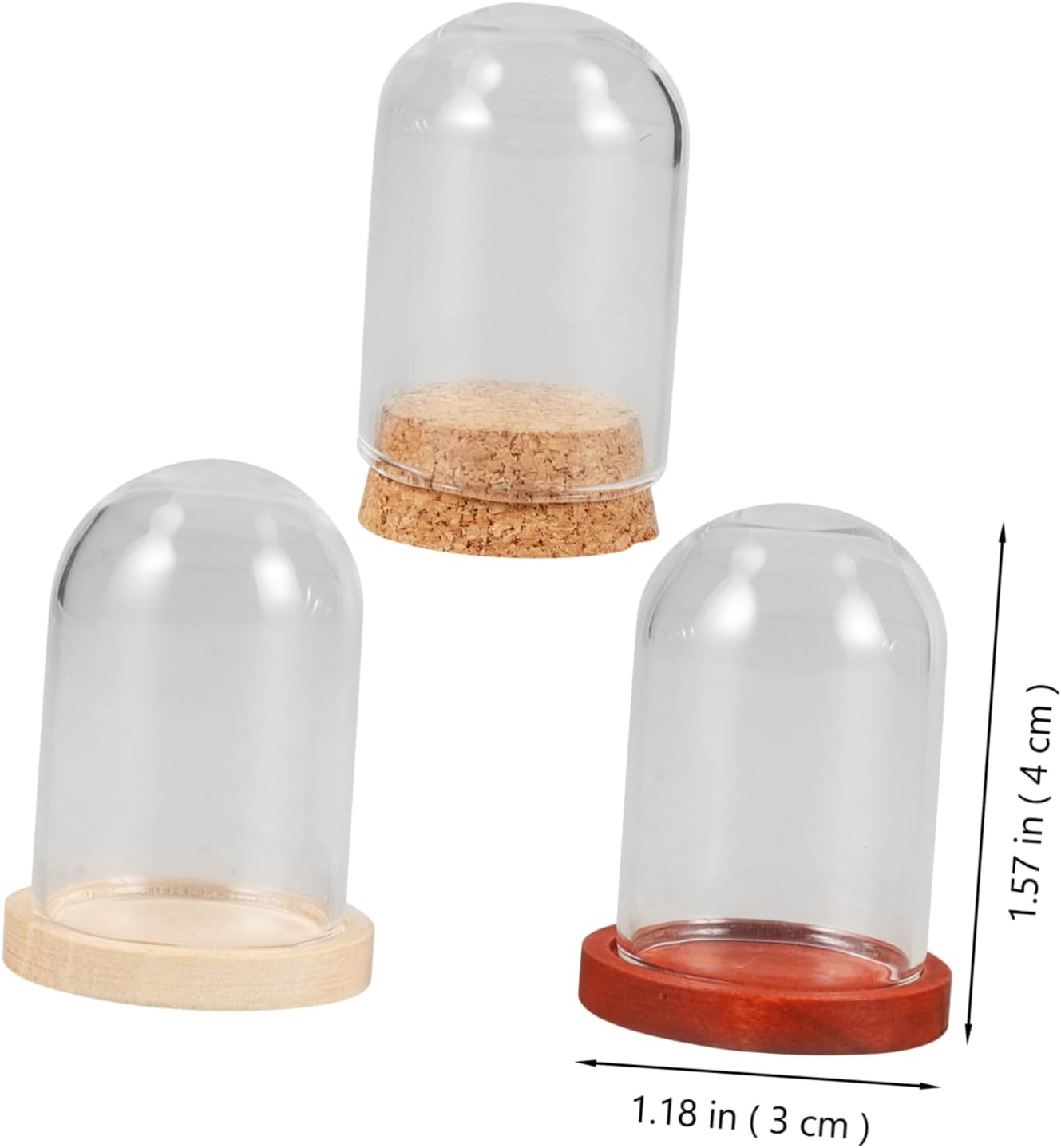 Mini Glass Dome Display Cloche, 3 Sets Wood Base