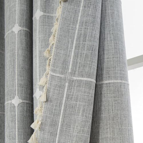 Visillo corto de algodón y lino KnSam, elegancia bordada con borla para ventana 5