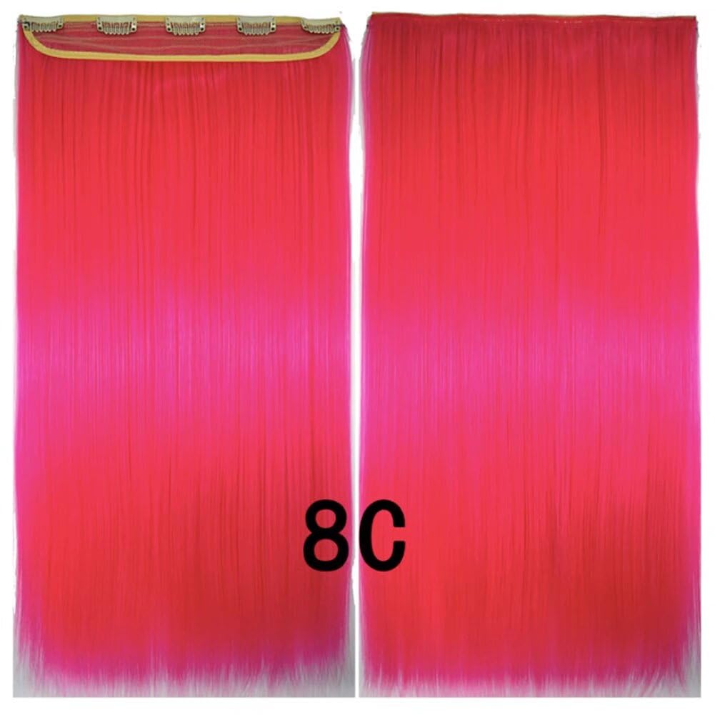 LaLuLoLi Clip in Hair Extensions 24" 100g Long Straight Thick Synthetic Hair Pieces Smooth Pink Hairpiece Hair Extension 5 Clips ins Wig for Cosplay Party Daily Use 8C# - Image 2