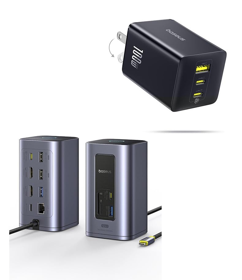 Baseus Nomos Air 12 in 1 Docking Station Dual Monitor & 100W USB C Charger Block