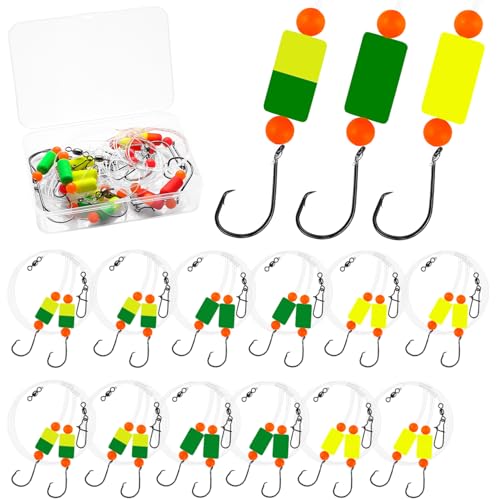 Pompano Rig Saltwater Surf Fishing Rigs Double Drop Leader Rigs with Hooks Floats Beads & Snap Easy Pre-Tied Terminal Tackle for Pompano Whiting Redfish (Assorted ColorsD 12 Pack)