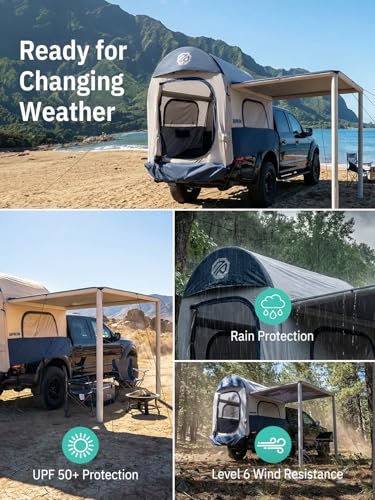 Image of Niphean Inflatable Truck Bed Tent with Zipper-Connect Rv Awning, 3-Min Setup Camping System for 5.5-8ft Truck Tent, Waterproof PU3000mm + UV50+ Side Shade, 2+1 Person Overland Shelter