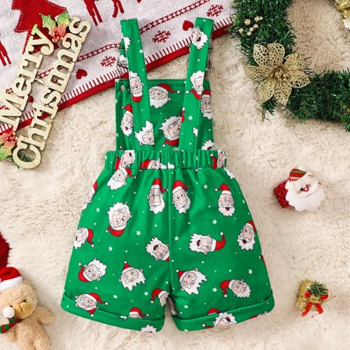 RNTOP Toddler Baby Girl Christmas Clothes Bib Overalls Santa Print Romper Suspender Shorts Jumpsuit (Green, 2-3 Years)