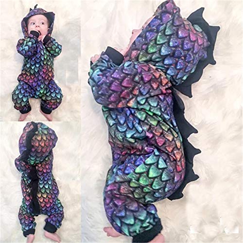 Yuemengxuan Newborn Infant Baby Boys Girls Cartoon Dragon Dinosaur Hooded Romper Jumpsuit Pajamas Outfits2