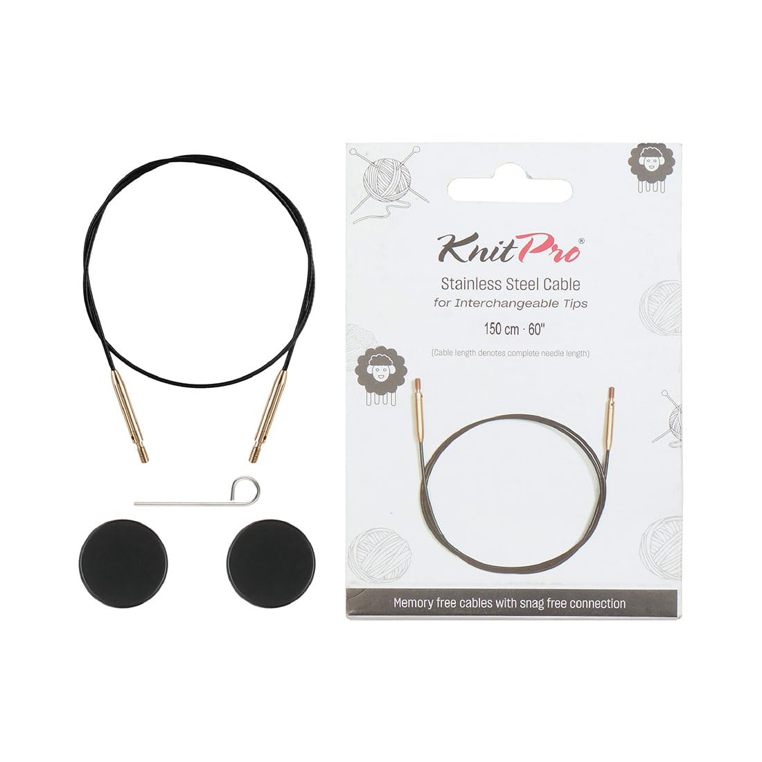 KnitPro - KnitPro The Mindful Collection Stainless Steel Black/Gold Fixed Interchangeable Cable for 150cm Needle - 1 Piece