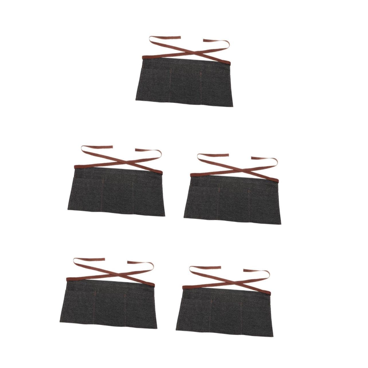 ULTECHNOVO 5 Piezas Delantal Corto de Mezclilla para Servir con y Cintura para Cocineros y Negro