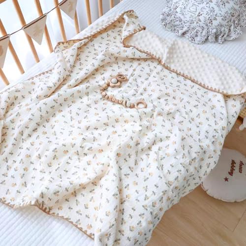 Image of Baby Swaddel Blanket Cotton Muslin Thick Bath Towel Dotted Backing Double Layer Receiving Blanket 40 inchx40 inch (Little Pink Flower)