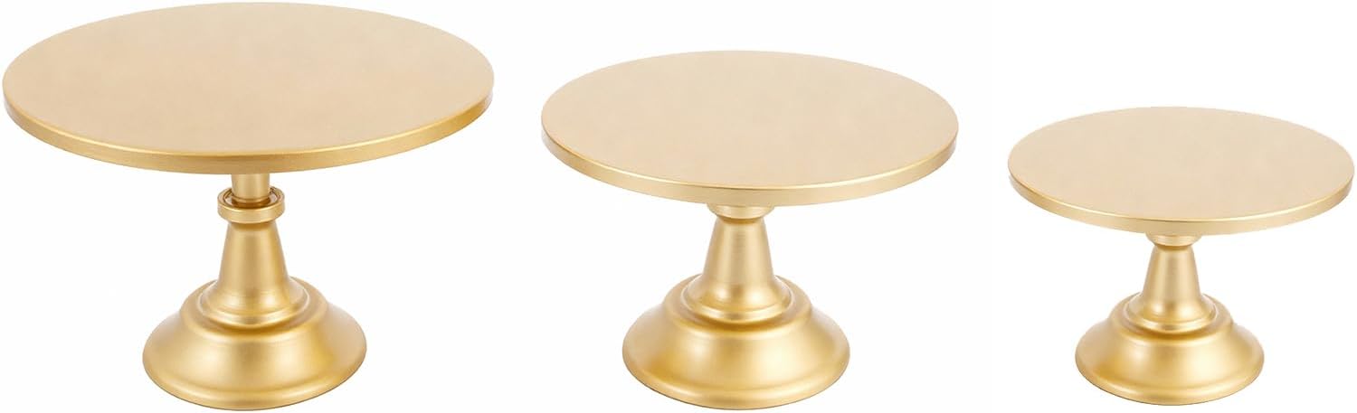 3 Pack Gold Dessert Table Display Set, Metal Round Cake Stand, Display Table with Base, Multi-Function Cake Stand for Party, Wedding, Birthday, Celebration, Anniversary Decorations