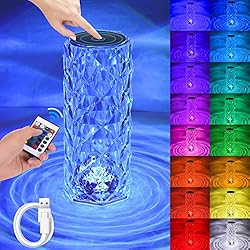 Lampara Cristal Conforama Herefun Lámpara de Mesa de Cristal, Lámpara de Mesa con Diamantes de Cristal, Rgb de 16 Colores, Romántica luz Nocturna Led de Acrílico para Dormitorio/Sala de Estar