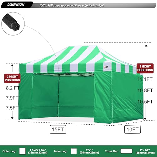 Image of ABCCANOPY Heavy Duty Easy Pop up Canopy Tent with Sidewalls 10x15,Strip Green