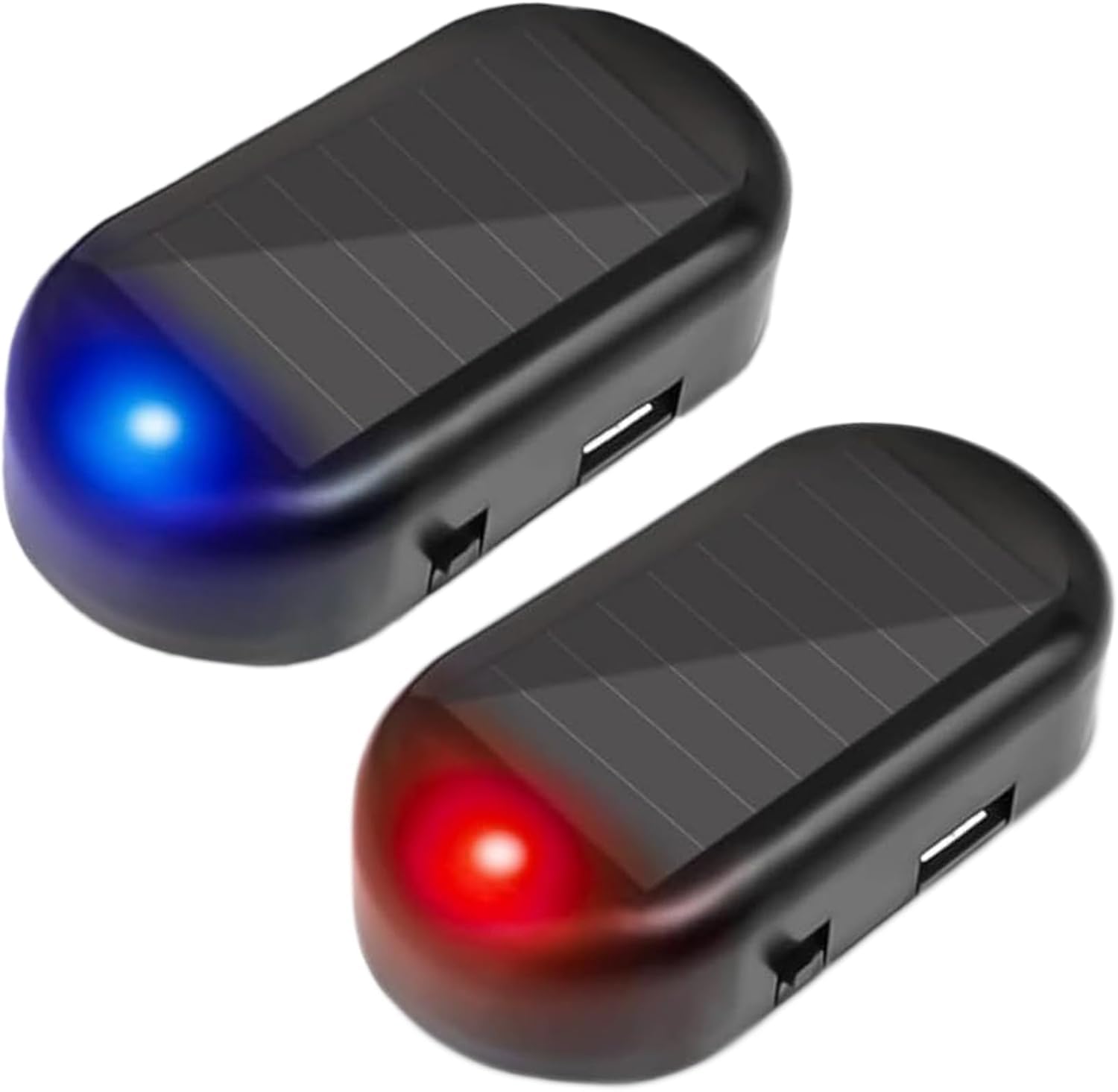 AMZSTAR 2PCS Car Solar Simulated False Alarm with USB Charger Port, Anti-Theft LED Flashing Security False Light, Universal Alarm Accessory for Cars (Red/Blue)
